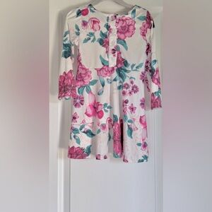 Girls Floral Pink & Teal Long Sleeve Dress